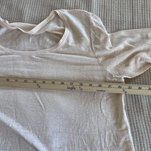 Eileen Fisher Shirt Womens Large Beige Organic Linen Long Sleeve Scoop Neck - Picture 9 of 12